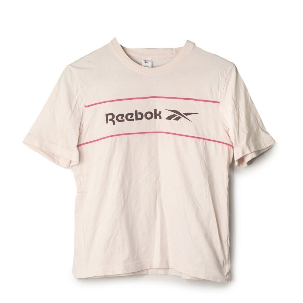 Reebok Classic Linear T-shirt Tee Pinky Beige Top Logo 100% Cotton Shirt